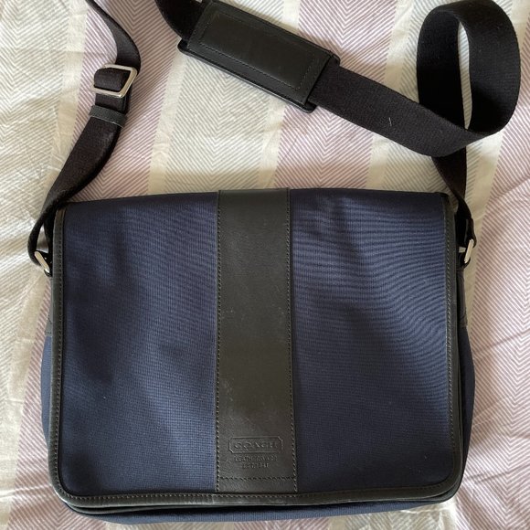 Navy Canvas/Black Leather COACH Messenger Bag - good condition - Picture 1 of 9